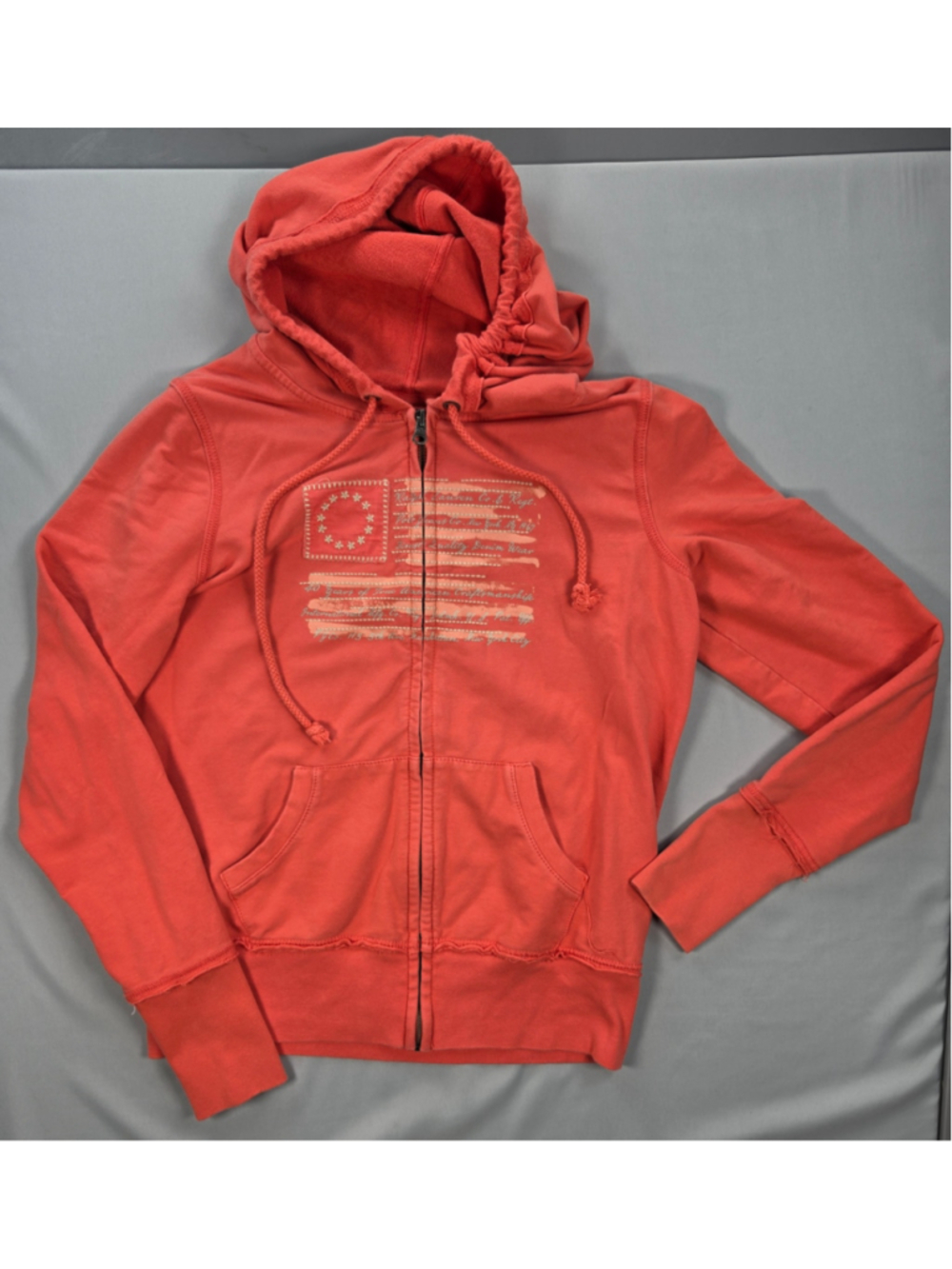 Polo Jeans Co Ralph Lauren Womens Large Red Full Zip Hoodie Y2K Distressed